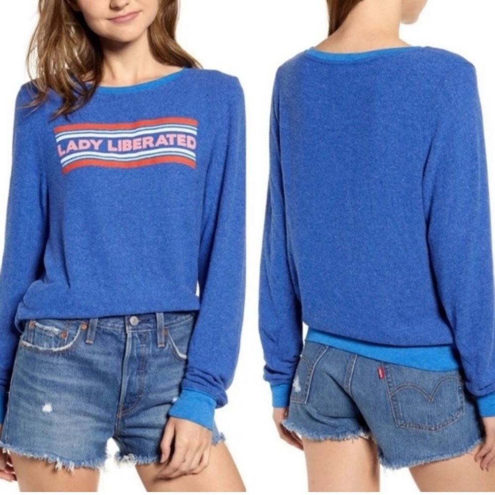 NWT WILDFOX LADY LIBERATED GRAPHIC PRINT BAGGY BEACH JUMPER SWEATSHIRT M